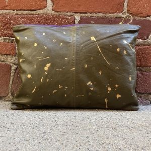 Vintage Reversible Recycled Gap Leather Pants Clutch Bag — Gold Paint Sp…